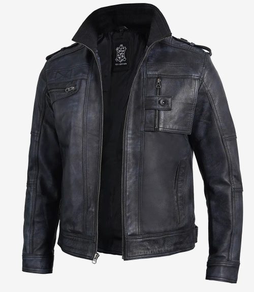 Men's Black Biker Style Leather Jacket - The Icon Fashion
