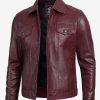 Fernando Men's Maroon Lambskin Leather Trucker Jacket